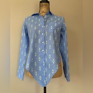 J CREW 100% cotton ladies button up blue ikat print shirt NWT size XS